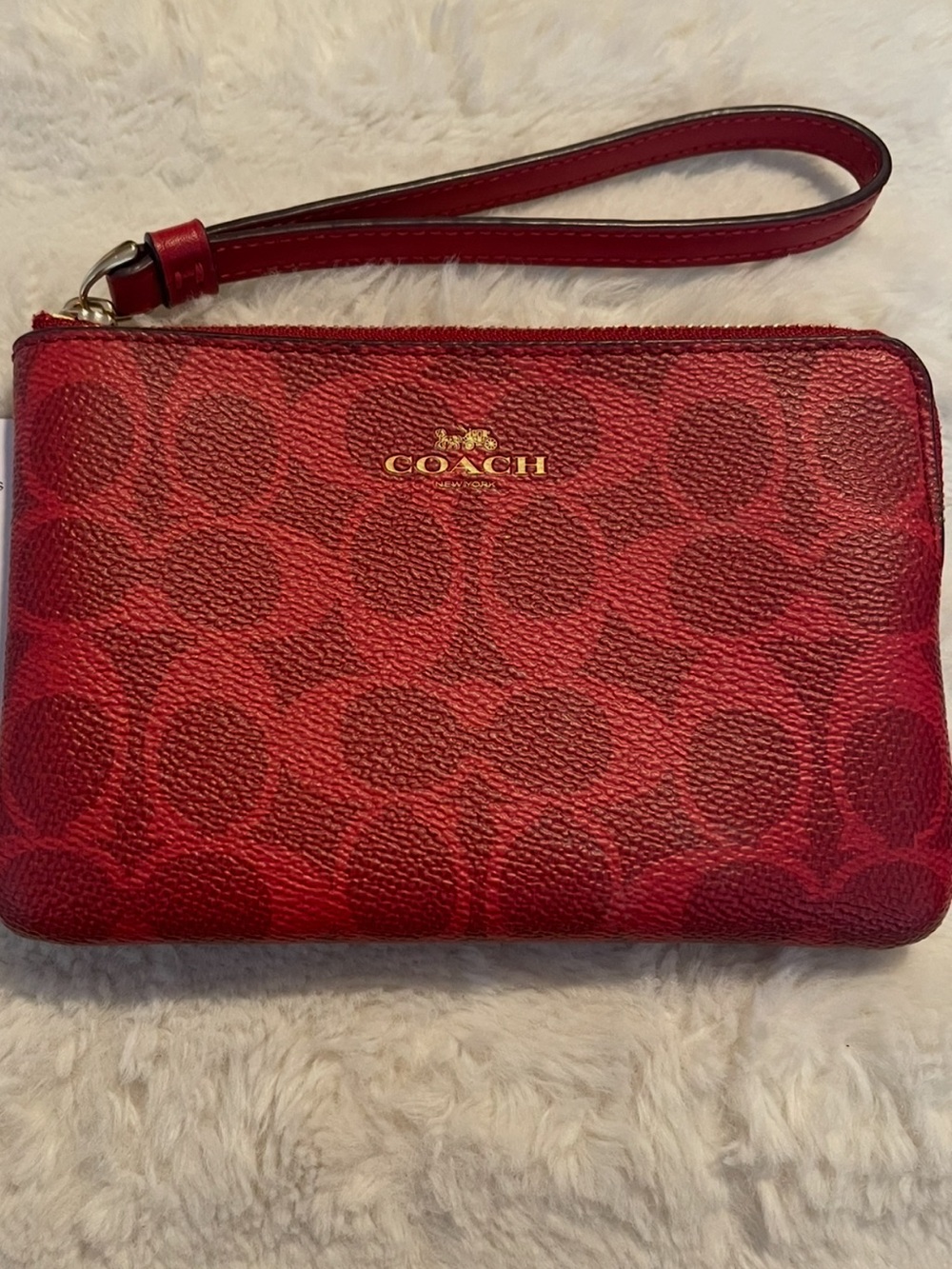 Coach Red Zip Wristlet in Signature Canvas